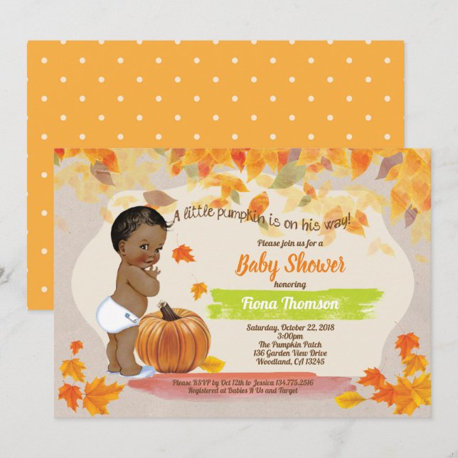 Pumpkin baby boy shower rustic vintage fall invitation (Front/Back)