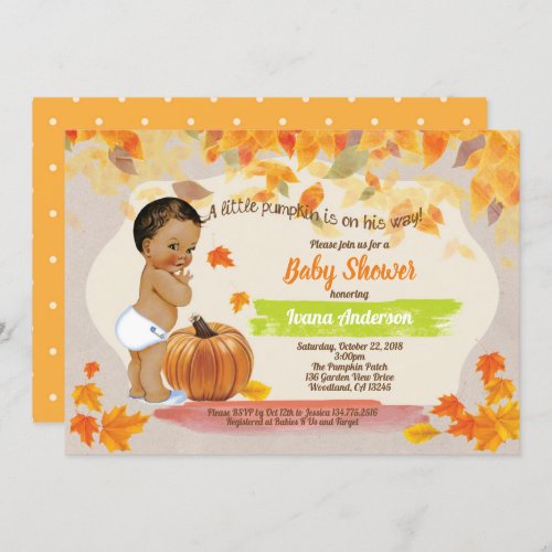 Pumpkin baby boy shower vintage watercolor invitation