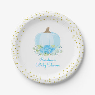 Pumpkin Baby Boy Shower Watercolor Floral Paper Plates