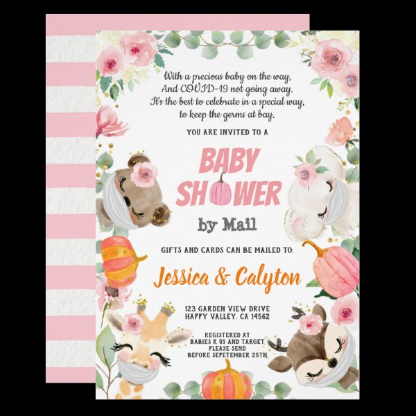 Pumpkin Baby Girl Shower By Mail Woodland Animal Invitation