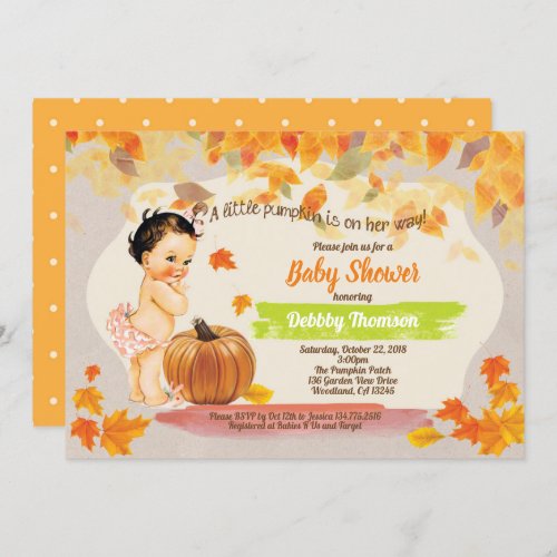 Pumpkin baby girl shower rustic vintage fall invitation