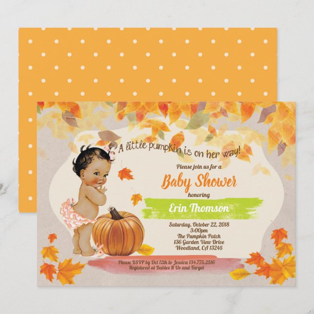 Pumpkin baby girl shower rustic vintage fall invitation (Front/Back)