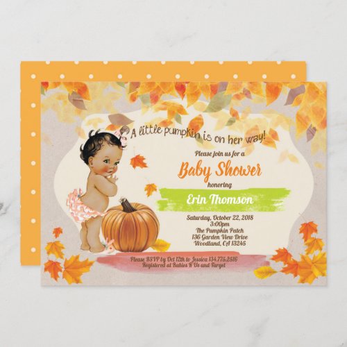 Pumpkin baby girl shower rustic vintage fall invitation