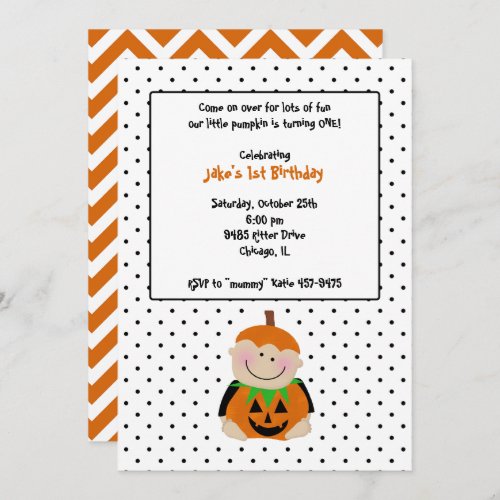 Pumpkin Baby Invitations Birthday or Baby Shower