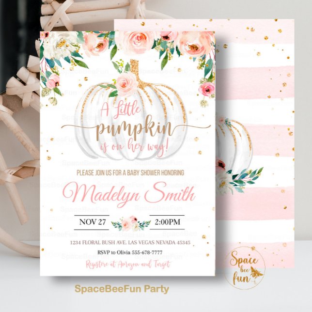 Pumpkin Baby Shower A Little Pumpkin Is On The Way Invitation (Creator Uploaded)