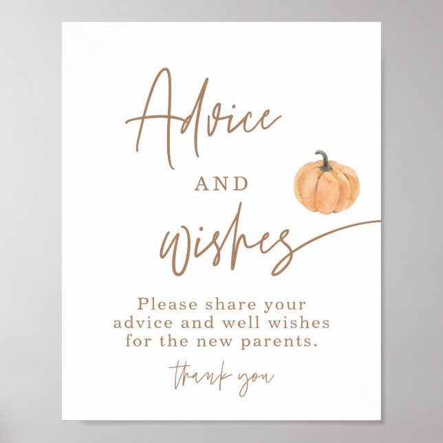 Pumpkin Baby Shower Advice and Wishes Cards Poster (Front)