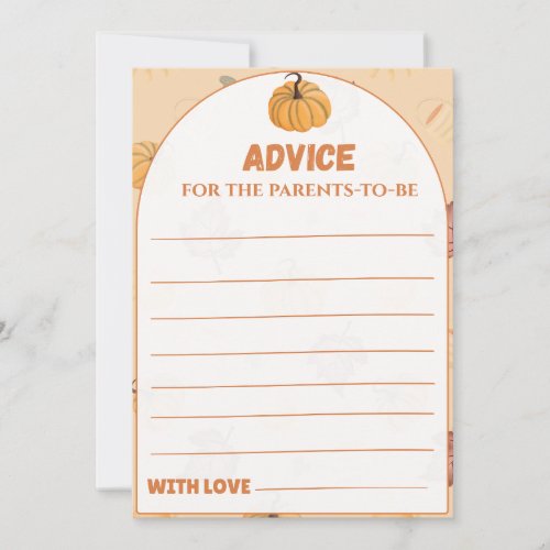 Pumpkin Baby Shower Advice for Parents-to-Be Card