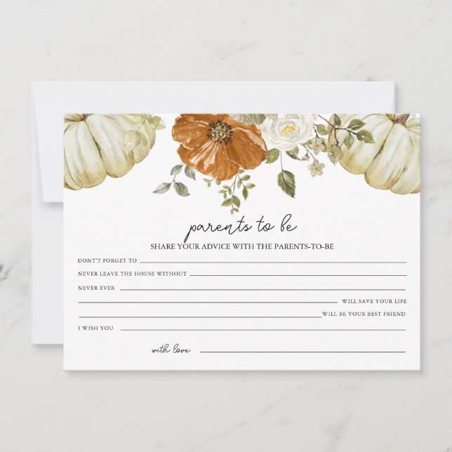 Pumpkin Baby Shower Advice for the Parents Card (Front)