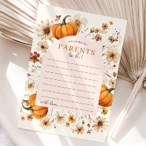 Pumpkin Baby Shower Advice for the Parents Card