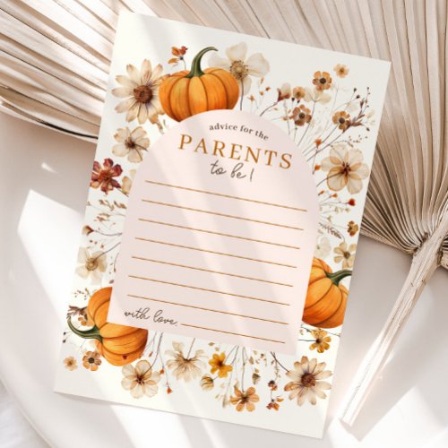 Pumpkin Baby Shower Advice for the Parents Card