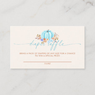 Pumpkin Baby Shower Blue Boy Diaper Raffle Enclosure Card