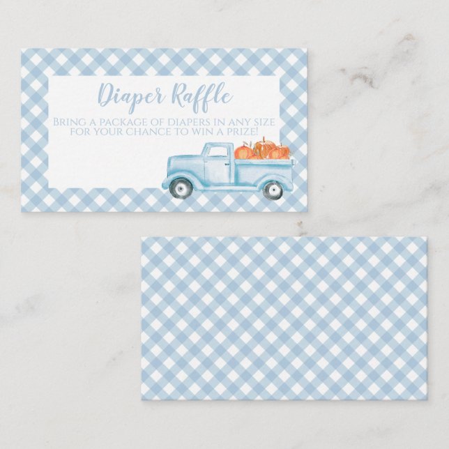 Pumpkin Baby Shower blue Plaid Truck Diaper Raffle Enclosure Card (Front/Back)