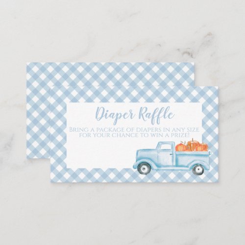 Pumpkin Baby Shower blue Plaid Truck Diaper Raffle Enclosure Card