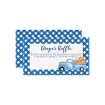 Pumpkin Baby Shower blue Plaid Truck Diaper Raffle Enclosure Card