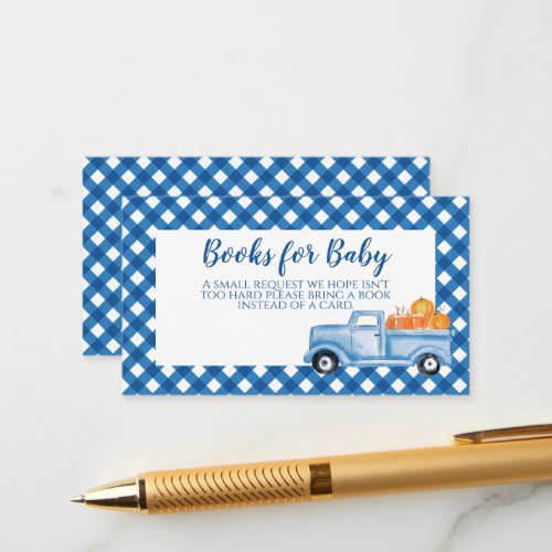Pumpkin Baby Shower blue Truck books for baby Enclosure Card