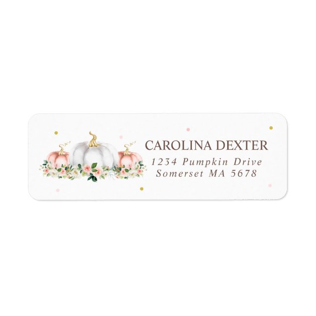 Pumpkin Baby Shower Blush Pink And Gold Address Label (Front)