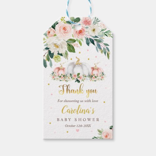 Pumpkin Baby Shower Blush Pink And Gold Favor Gift Tags