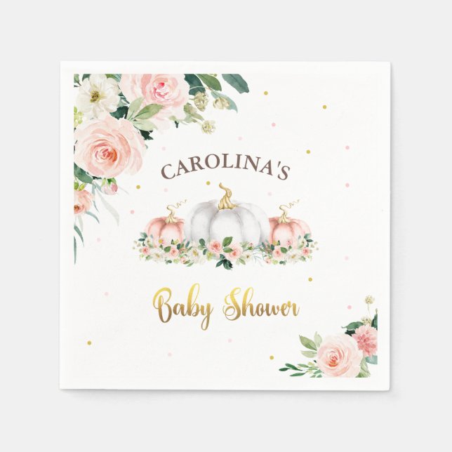 Pumpkin Baby Shower Blush Pink And Gold Napkins (Front)