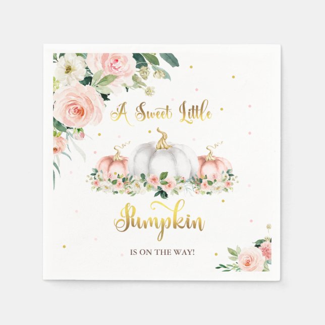 Pumpkin Baby Shower Blush Pink And Gold Napkins (Front)