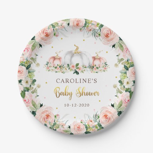 Pumpkin Baby Shower Blush Pink And Gold Paper Plates