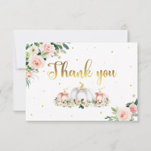 Pumpkin Baby Shower Blush Pink And Gold Thank You Card