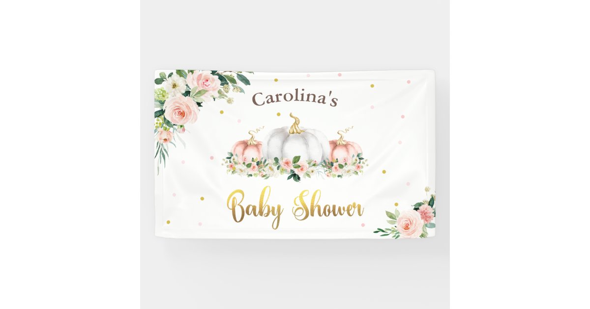 Pumpkin Baby Shower Blush Pink And Gold Welcome Banner | Zazzle