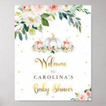 Pumpkin Baby Shower Blush Pink And Gold Welcome Poster