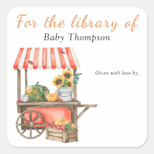 Pumpkin baby shower - bookplate for the library of