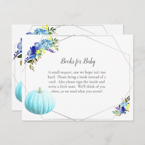 Pumpkin Baby Shower Books For Baby  Blue Invitation