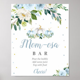 Pumpkin Baby Shower Boy Fall Blue Mom-osa Bar Sign