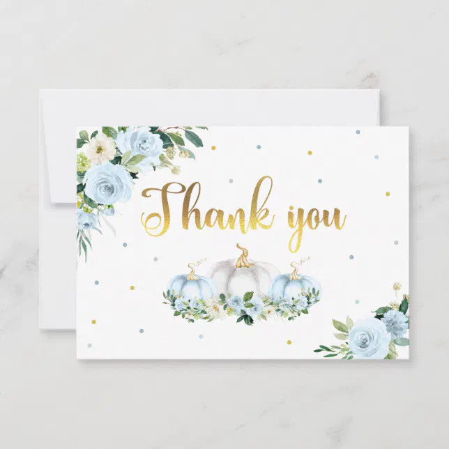 Pumpkin Baby Shower Boy Fall Blue Pumpkin Thank You Card | Zazzle