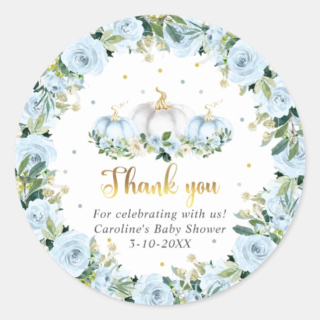 Pumpkin Baby Shower Boy Fall Pumpkin Favor Classic Round Sticker (Front)