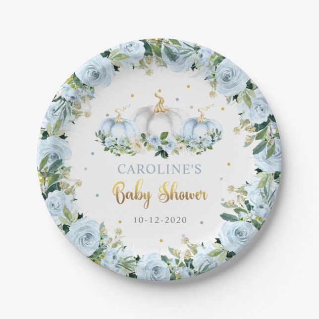 Pumpkin Baby Shower Boy Rustic Fall Pumpkin Paper Plates (Front)
