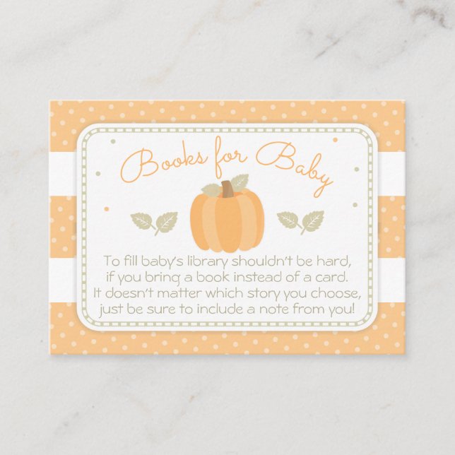 Pumpkin Baby Shower Bring a Book Enclosure Card (Front)