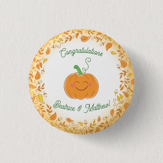 Pumpkin Baby Shower Cute Fall Button (Front)