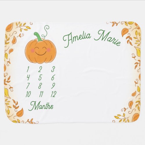 Pumpkin Baby Shower Cute Fall Milestone Baby Blanket