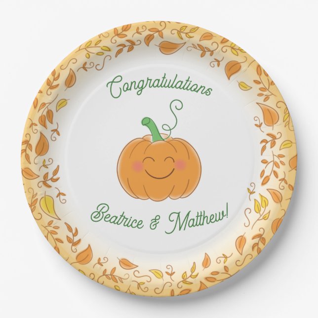 Pumpkin Baby Shower Cute Fall Paper Plates (Front)