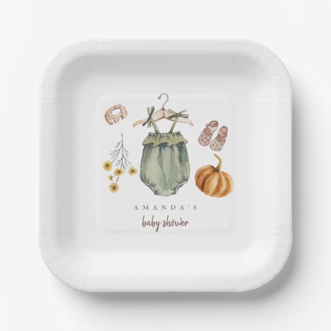 Pumpkin Baby Shower decor Paper Plates (Front)