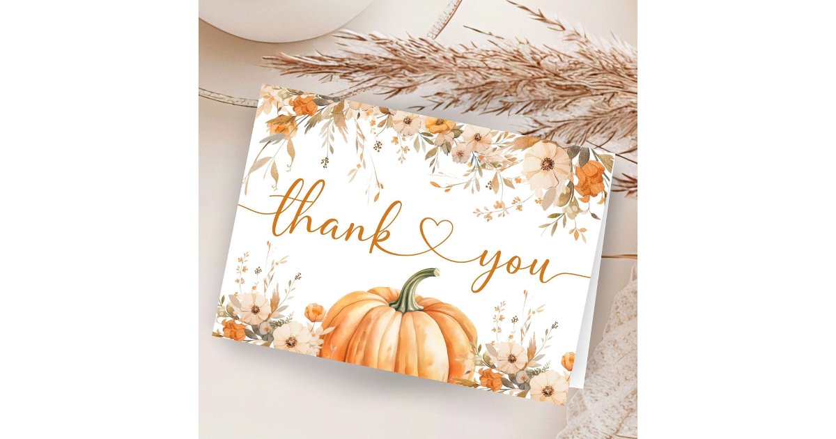 Pumpkin Baby Shower Fall Autumn Folded Thank You | Zazzle