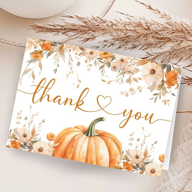 Pumpkin Baby Shower Fall Autumn Folded Thank You  Card (Creator Uploaded)