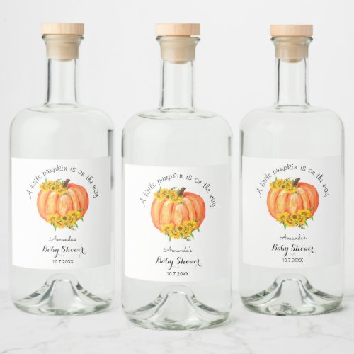 Pumpkin Baby Shower Fall Floral   Liquor Bottle Label
