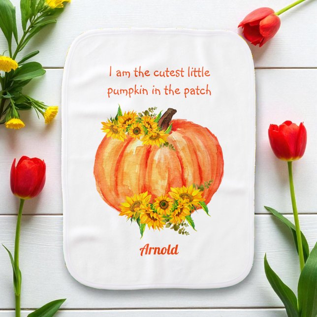 Pumpkin Baby Shower Fall Floral White Baby Burp Cloth (Creator Uploaded)