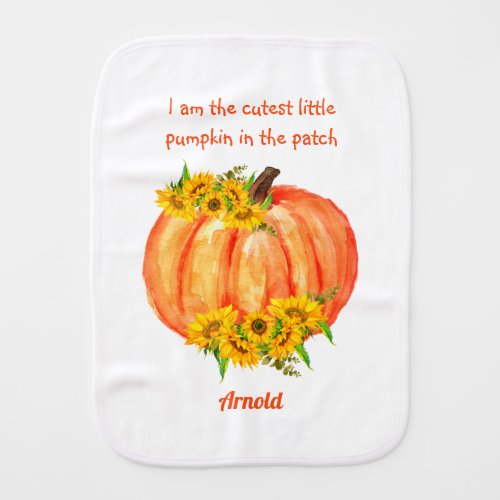 Pumpkin Baby Shower Fall Floral White Baby Burp Cloth