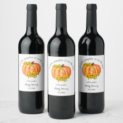 Pumpkin Baby Shower Fall Floral   Wine Label
