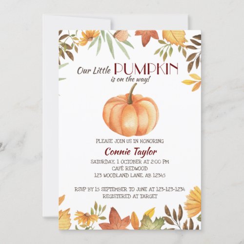 Pumpkin Baby Shower Fall Foliage Autumn Sprinkle Invitation