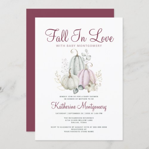 Pumpkin Baby Shower Fall In Love Elegant Autumn Invitation