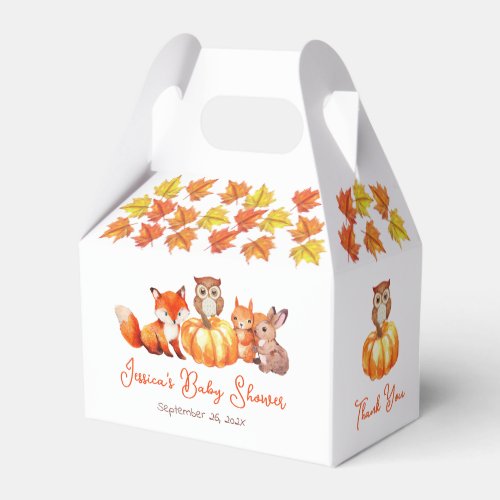 Pumpkin Baby Shower Fall Leaves Animals Watercolor Favor Boxes