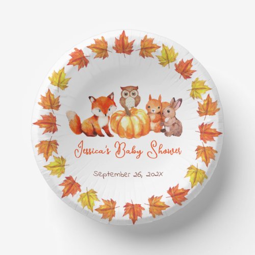 Pumpkin Baby Shower Fall Leaves Cute Fox Bunny Owl Paper Bowls