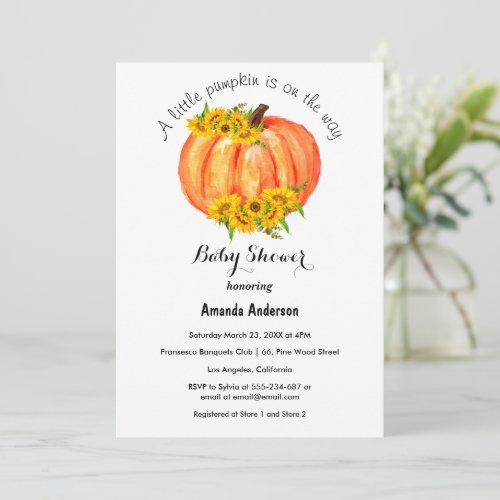 Pumpkin Baby Shower Fall Orange Cute Invitation