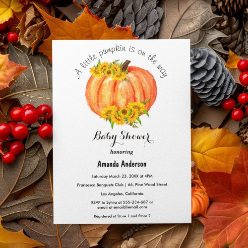 Pumpkin Baby Shower Fall Orange Cute Invitation